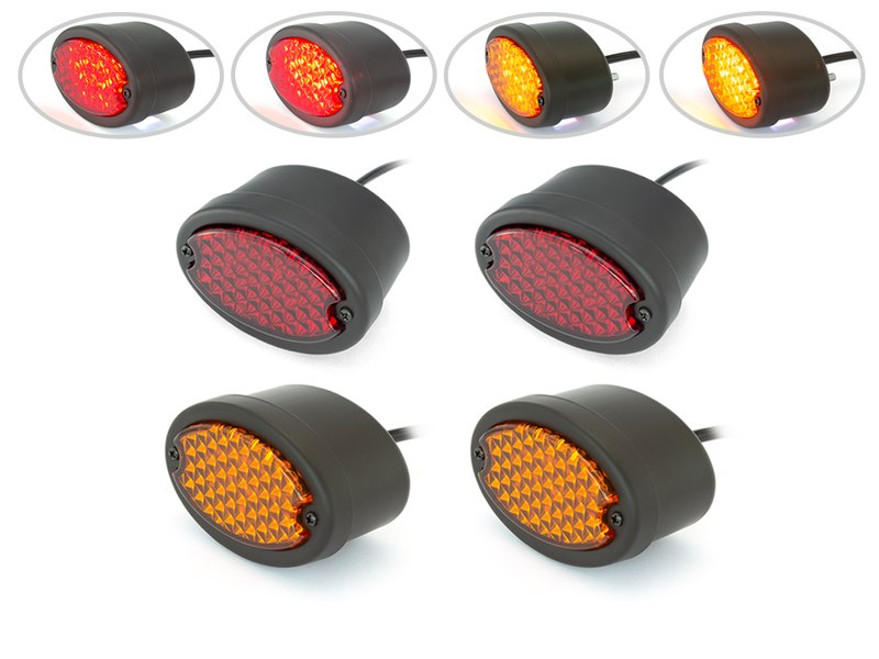 Black Motorbike LED Stop Tail Lights Red Lens for Project Bike, Trike, Classic Car, Pick Up Truck, Van - Set of 4